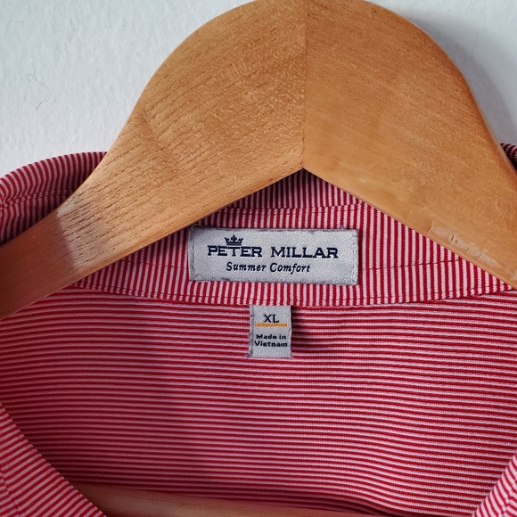 Peter Millar Summer Comfort Performance Polo Golf Shirt Pink Striped Size XL - Picture 11 of 12